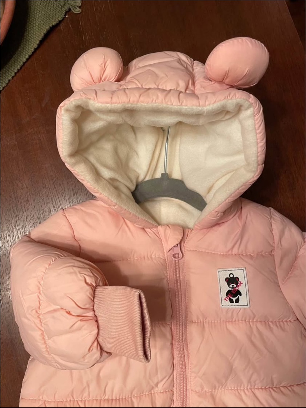 Baby Pink Puffer Snow Suit with Bear Ears